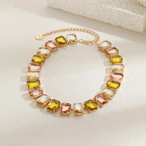 Firstmeet Rectangular Crystal Rhinestone Collar Necklace Wedding Sparkly Colorful Crystal Choker For Women in Saudi Arabia