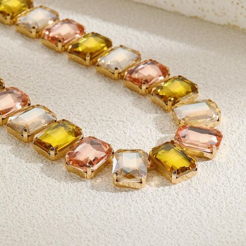 Firstmeet Rectangular Crystal Rhinestone Collar Necklace Wedding Sparkly Colorful Crystal Choker For Women in Saudi Arabia
