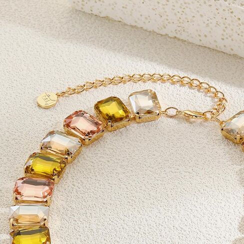 Firstmeet Rectangular Crystal Rhinestone Collar Necklace Wedding Sparkly Colorful Crystal Choker For Women in Saudi Arabia