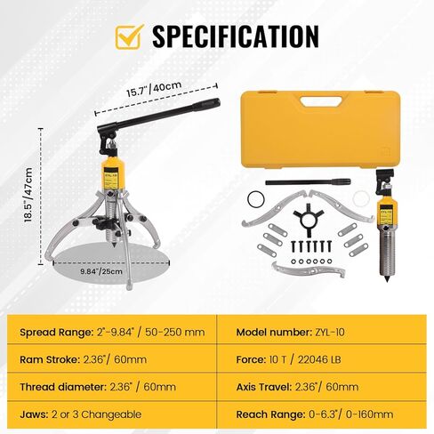 أداة سحب تروس هيدروليكية 10 طن 2 أو 3 فكي محور ساحبة 9.84 بوصة مجموعة أدوات سحب هيدروليكية الفك مع علبة أدوات سحب فاصل هيدروليكي مع علبة لدوارات محور عمود السيرة الذاتية in Kuwait