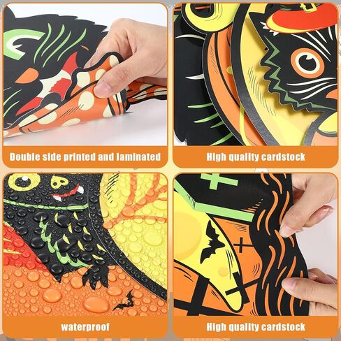 12 Pieces Vintage Halloween Decorations，Halloween Cutouts Classic Artwork Cutouts Pumpkin Witch Owl Cutouts Old Style Wall Art Cutout Halloween Posters for Halloween Window Wall Home Decor Supplies in Saudi Arabia