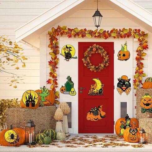 12 Pieces Vintage Halloween Decorations，Halloween Cutouts Classic Artwork Cutouts Pumpkin Witch Owl Cutouts Old Style Wall Art Cutout Halloween Posters for Halloween Window Wall Home Decor Supplies in Saudi Arabia