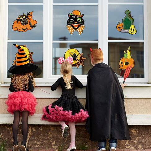 12 Pieces Vintage Halloween Decorations，Halloween Cutouts Classic Artwork Cutouts Pumpkin Witch Owl Cutouts Old Style Wall Art Cutout Halloween Posters for Halloween Window Wall Home Decor Supplies in Saudi Arabia