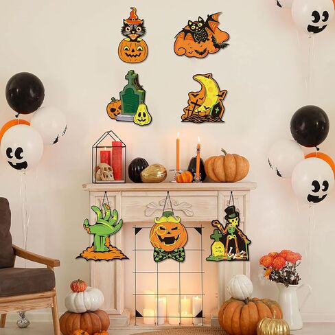 12 Pieces Vintage Halloween Decorations，Halloween Cutouts Classic Artwork Cutouts Pumpkin Witch Owl Cutouts Old Style Wall Art Cutout Halloween Posters for Halloween Window Wall Home Decor Supplies in Saudi Arabia