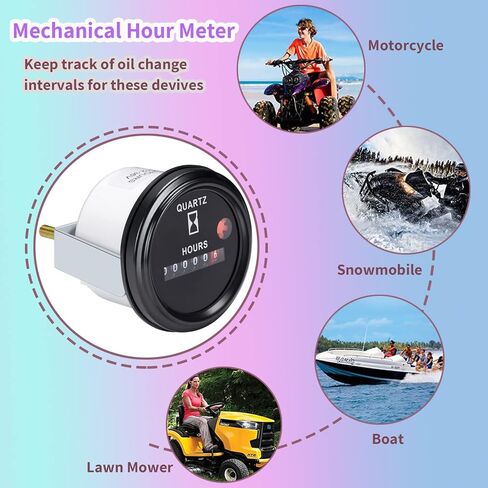 Mechanical Round Hour Meter Engine Gauge DC AC 6V to 80V Waterproof for Truck Tractor Excavator Boat Generator Aerial Lift Auto ATV UTV in Saudi Arabia