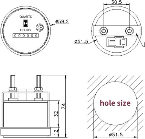 Mechanical Round Hour Meter Engine Gauge DC AC 6V to 80V Waterproof for Truck Tractor Excavator Boat Generator Aerial Lift Auto ATV UTV in Saudi Arabia