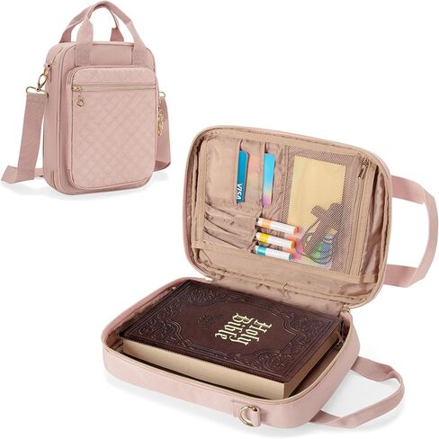 Teamoy Bible Cover Case for Women Men, Bible Book Cover Church Bag Carrying Case with Shoulder Strap, Pink Quilted in Saudi Arabia