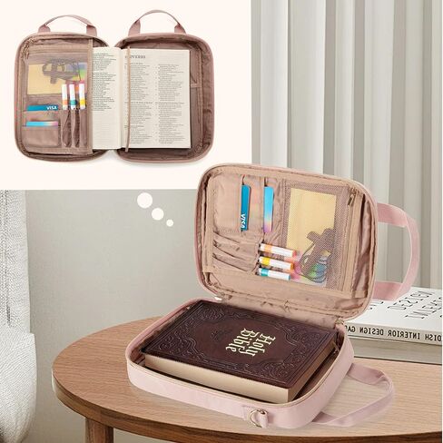Teamoy Bible Cover Case for Women Men, Bible Book Cover Church Bag Carrying Case with Shoulder Strap, Pink Quilted in Saudi Arabia