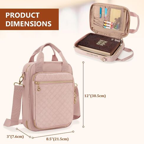 Teamoy Bible Cover Case for Women Men, Bible Book Cover Church Bag Carrying Case with Shoulder Strap, Pink Quilted in Saudi Arabia