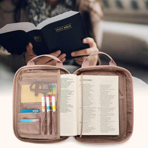 Teamoy Bible Cover Case for Women Men, Bible Book Cover Church Bag Carrying Case with Shoulder Strap, Pink Quilted in Saudi Arabia