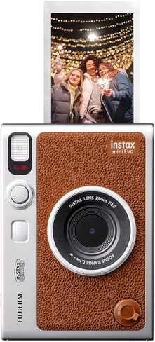 Fujifilm Instax Mini EVO Instant Camera (Brown) w/BuzzPhoto Microfiber Cleaning Cloth and 2 Twin Packs Mini Instant Film in Kuwait