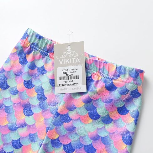 VIKITA Girls Soft Stretchy Leggings Sparkly Active Workout Pants for Toddler Kids Colorful Pattern Ages 2-12 in Kuwait