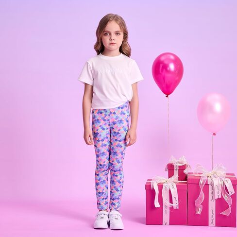 VIKITA Girls Soft Stretchy Leggings Sparkly Active Workout Pants for Toddler Kids Colorful Pattern Ages 2-12 in Kuwait