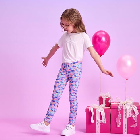 VIKITA Girls Soft Stretchy Leggings Sparkly Active Workout Pants for Toddler Kids Colorful Pattern Ages 2-12 in Kuwait