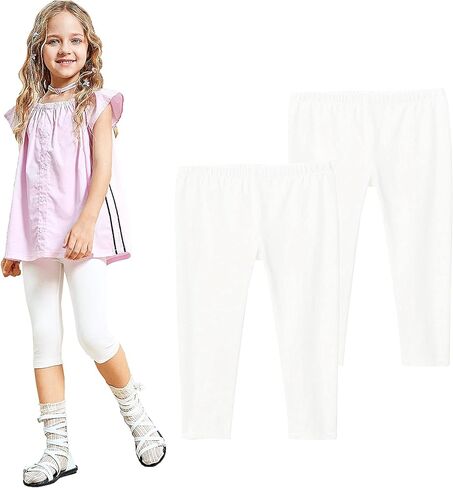 بنطال كابري قصير للفتيات الصغيرات، بنطال أساسي ناعم ومريح in Kuwait