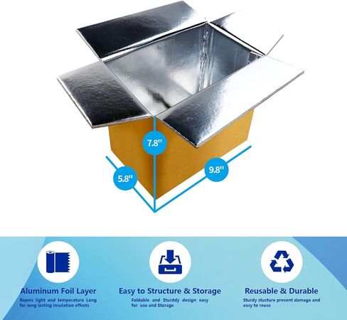 صندوق شحن مزدوج معزول مع بطانة من رقائق الألومنيوم - صندوق شحن بارد للأطعمة المجمدة - صندوق تبريد معزول للشحن والبريد (حجم صغير 9.8 بوصة × 5.8 بوصة × 7.8 بوصة - عبوتان) in Kuwait