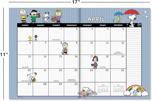 2025 PEANUTS® مخطط مكتب وتقويم، مقاس 8.5 بوصة × 11 بوصة مغلق، مقاس 11 بوصة × 17 بوصة مفتوح، تقاويم شهرية كبيرة بجودة مكتبة كبيرة للمطبخ والمكتب، حسب التيار in Kuwait