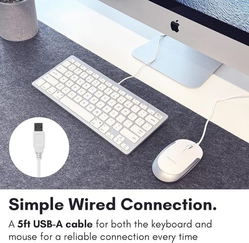 Macally USB Wired Keyboard and Mouse Combo for Mac and PC - Save Space with a Compact Small Apple Keyboard and Mouse for MacBook Pro/Air, iMac Mini/Pro in Kuwait