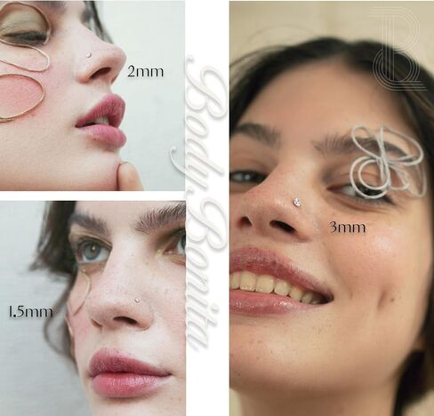 BodyBonita 6pcs Nose Studs - 316L Surgical Steel Corkscrew Nose Rings 18G/20G/22G Nose Piercing Stud 1.5 mm 2 mm 3 mm CZ Screw Nose Rings Studs Nostril Piercing Jewelry for Women Men in Kuwait