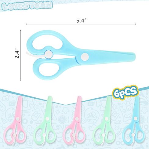 LOVESTOWN 6 Pairs of Preschool Training Scissors, Toddler Safety Scissors Plastic Scissors 3 Colors for Kids Art Craft Supplies in Saudi Arabia