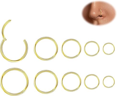 10Pcs Nose Rings Hoops 16G 18G 20G Hoop Nose Rings for Women 316L Surgical Steel Nose Hoop Hinged Clicker Conch Septum Rings Tragus Cartilage Earring Lip Rings Nose Piercing Jewelry 6mm-14mm in Saudi Arabia