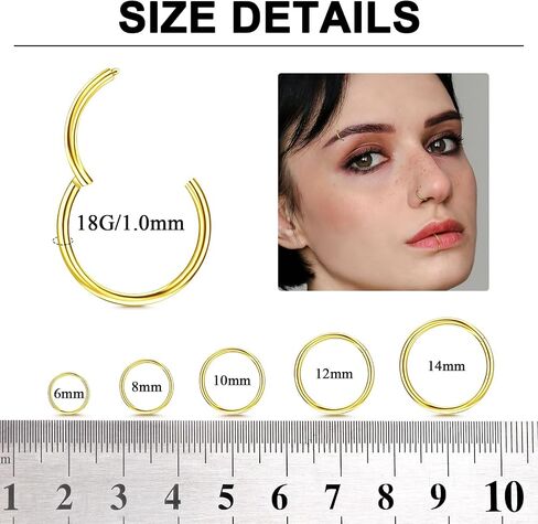 10Pcs Nose Rings Hoops 16G 18G 20G Hoop Nose Rings for Women 316L Surgical Steel Nose Hoop Hinged Clicker Conch Septum Rings Tragus Cartilage Earring Lip Rings Nose Piercing Jewelry 6mm-14mm in Saudi Arabia