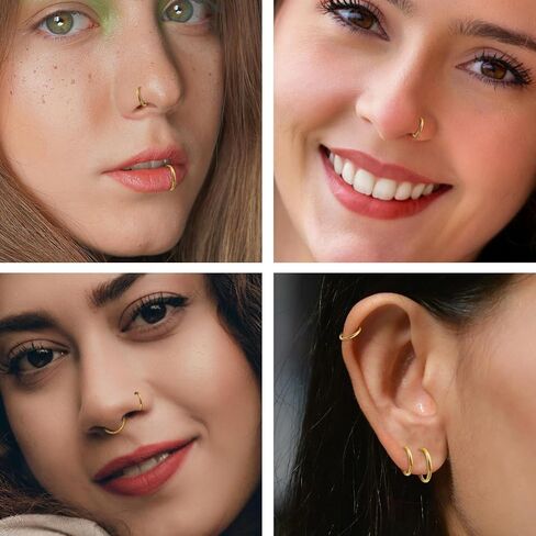 10Pcs Nose Rings Hoops 16G 18G 20G Hoop Nose Rings for Women 316L Surgical Steel Nose Hoop Hinged Clicker Conch Septum Rings Tragus Cartilage Earring Lip Rings Nose Piercing Jewelry 6mm-14mm in Saudi Arabia