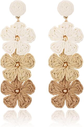 Raffia Flower Earrings, Raffia Straw Wrapped Flower Drop Dangle Earrings Summer Tropical Beach Jewelry in Saudi Arabia