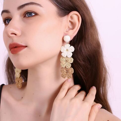 Raffia Flower Earrings, Raffia Straw Wrapped Flower Drop Dangle Earrings Summer Tropical Beach Jewelry in Saudi Arabia