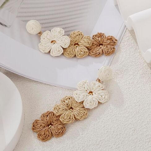 Raffia Flower Earrings, Raffia Straw Wrapped Flower Drop Dangle Earrings Summer Tropical Beach Jewelry in Saudi Arabia