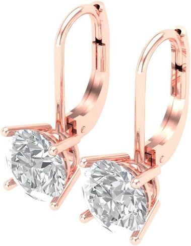 Clara Pucci 2.9ct Round Cut Solitaire White Created Sapphire Unisex Lever back Drop Dangle Earrings 14k Rose Gold conflict free Jewelry in Saudi Arabia