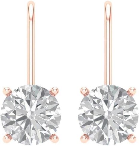 Clara Pucci 2.9ct Round Cut Solitaire White Created Sapphire Unisex Lever back Drop Dangle Earrings 14k Rose Gold conflict free Jewelry in Saudi Arabia