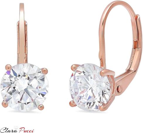 Clara Pucci 2.9ct Round Cut Solitaire White Created Sapphire Unisex Lever back Drop Dangle Earrings 14k Rose Gold conflict free Jewelry in Saudi Arabia