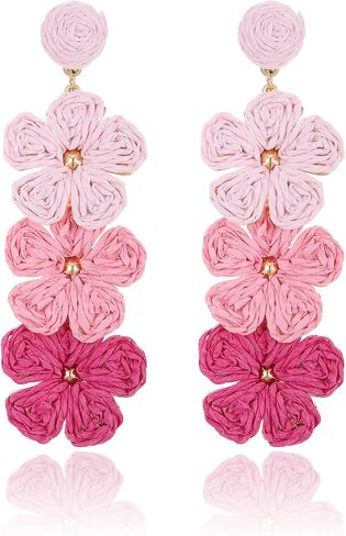 Raffia Flower Earrings, Raffia Straw Wrapped Flower Drop Dangle Earrings Summer Tropical Beach Jewelry in Saudi Arabia