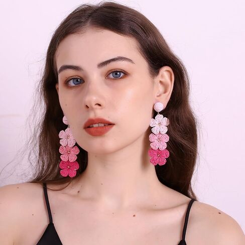 Raffia Flower Earrings, Raffia Straw Wrapped Flower Drop Dangle Earrings Summer Tropical Beach Jewelry in Saudi Arabia
