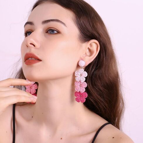 Raffia Flower Earrings, Raffia Straw Wrapped Flower Drop Dangle Earrings Summer Tropical Beach Jewelry in Saudi Arabia
