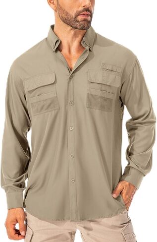 Men's Fishing Shirts Long Sleeve Sun Protection Safari Shirts UPF 50 UV Quick Dry Cooling Travel Work Shirts in Kuwait