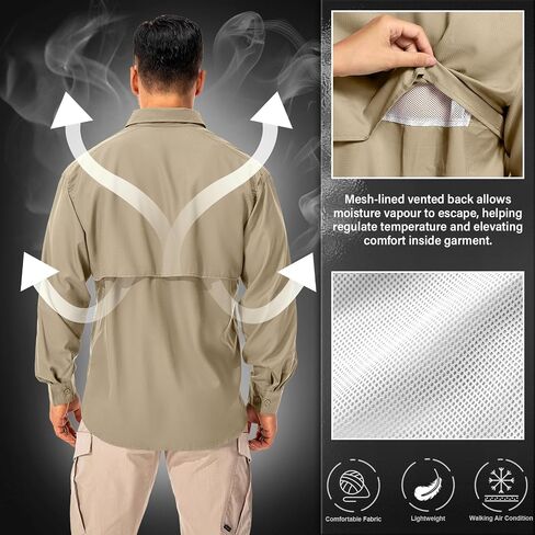 Men's Fishing Shirts Long Sleeve Sun Protection Safari Shirts UPF 50 UV Quick Dry Cooling Travel Work Shirts in Kuwait