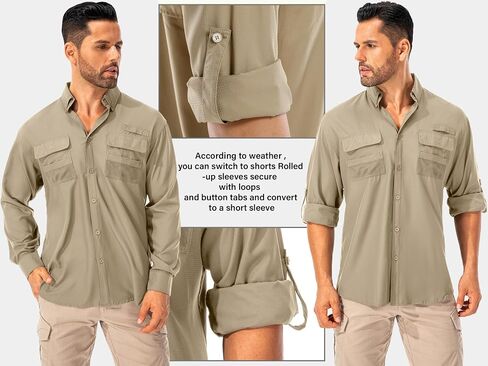 Men's Fishing Shirts Long Sleeve Sun Protection Safari Shirts UPF 50 UV Quick Dry Cooling Travel Work Shirts in Kuwait