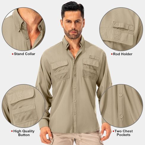 Men's Fishing Shirts Long Sleeve Sun Protection Safari Shirts UPF 50 UV Quick Dry Cooling Travel Work Shirts in Kuwait
