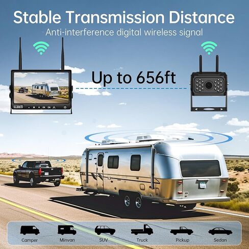 كاميرا احتياطية مزدوجة RV كاميرات عكسية لاسلكية HD 1080P مع شاشة 7 بوصات، سلكية مسبقًا لتسجيل نظام Furrion، كاميرا رؤية خلفية مقاومة للماء للرؤية الليلية للمركبات الترفيهية والمقطورات والشاحنات والمعسكرات in Kuwait