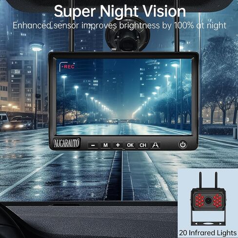 كاميرا احتياطية مزدوجة RV كاميرات عكسية لاسلكية HD 1080P مع شاشة 7 بوصات، سلكية مسبقًا لتسجيل نظام Furrion، كاميرا رؤية خلفية مقاومة للماء للرؤية الليلية للمركبات الترفيهية والمقطورات والشاحنات والمعسكرات in Kuwait