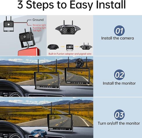 كاميرا احتياطية مزدوجة RV كاميرات عكسية لاسلكية HD 1080P مع شاشة 7 بوصات، سلكية مسبقًا لتسجيل نظام Furrion، كاميرا رؤية خلفية مقاومة للماء للرؤية الليلية للمركبات الترفيهية والمقطورات والشاحنات والمعسكرات in Kuwait