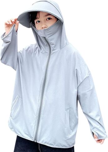 Cromoncent Boys Girls Full Zip Sun Protection Hoodie Jacket with Big Hat Brim, 4-14 Years in Saudi Arabia