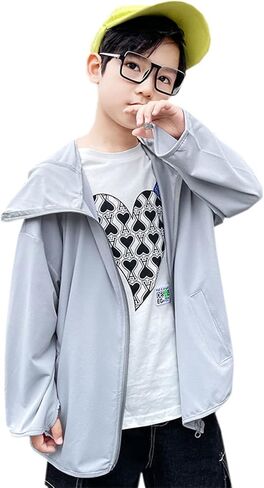 Cromoncent Boys Girls Full Zip Sun Protection Hoodie Jacket with Big Hat Brim, 4-14 Years in Saudi Arabia