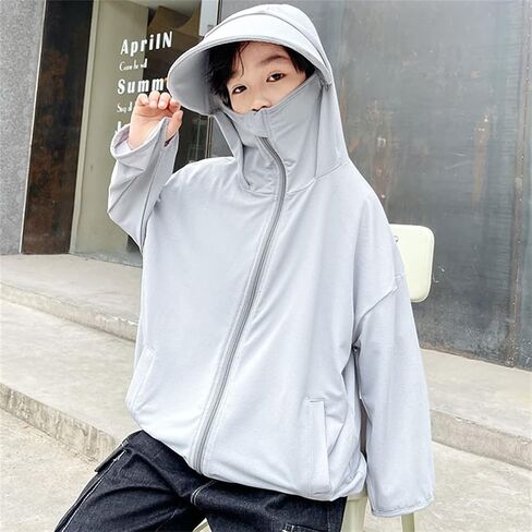 Cromoncent Boys Girls Full Zip Sun Protection Hoodie Jacket with Big Hat Brim, 4-14 Years in Saudi Arabia