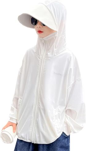 Cromoncent Boys Girls Full Zip Sun Protection Hoodie Jacket with Big Hat Brim, 4-14 Years in Saudi Arabia