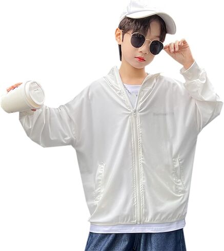 Cromoncent Boys Girls Full Zip Sun Protection Hoodie Jacket with Big Hat Brim, 4-14 Years in Saudi Arabia