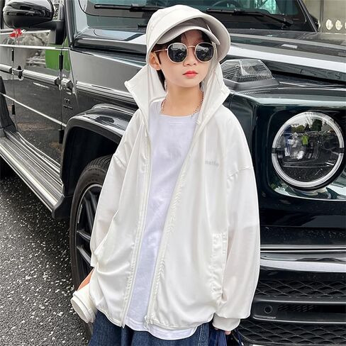 Cromoncent Boys Girls Full Zip Sun Protection Hoodie Jacket with Big Hat Brim, 4-14 Years in Saudi Arabia