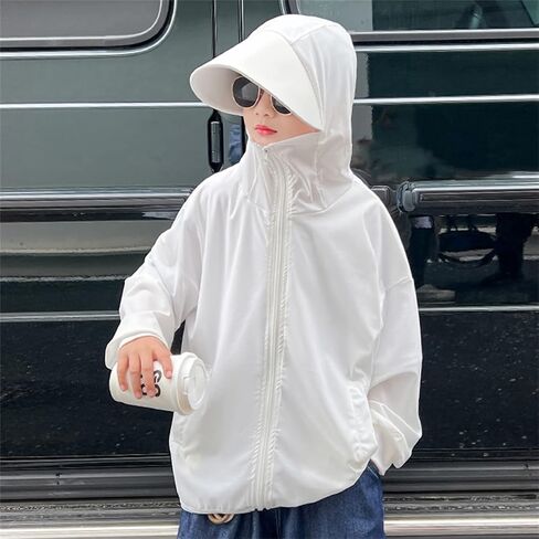Cromoncent Boys Girls Full Zip Sun Protection Hoodie Jacket with Big Hat Brim, 4-14 Years in Saudi Arabia